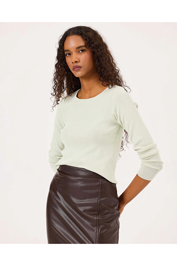 Sıfır Yaka Bel Boy Triko Kazak - 3