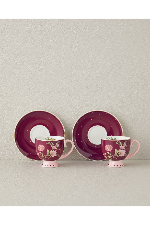 Loly New Bone China 4 Parça 2 Kişilik Kahve Fincan Takımı 100 ml Bordo - 2