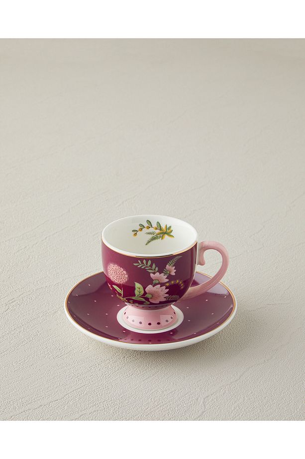 Loly New Bone China 4 Parça 2 Kişilik Kahve Fincan Takımı 100 ml Bordo - 3