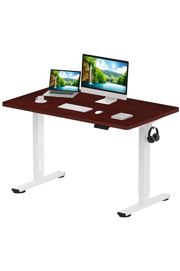 FlexiSpot Electric Standing Desk 121x60 cm with Height-Adjustable Spacious Desk - MIH Mahogany