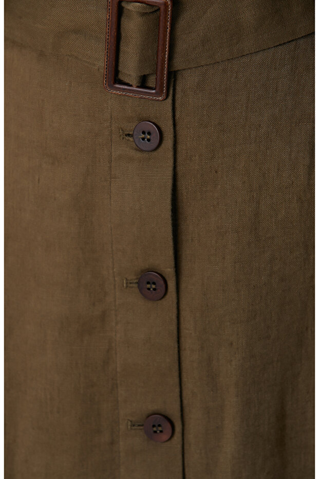 Haki Midi Keten Etek - 5