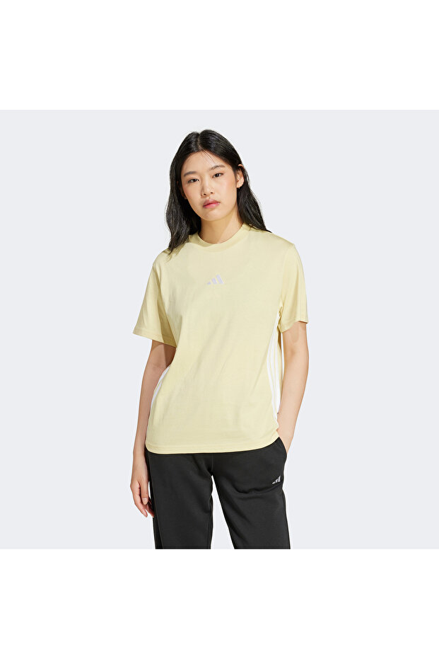 Essentials 3 Stripes Cotton Kadın Sarı T-Shirt - 1