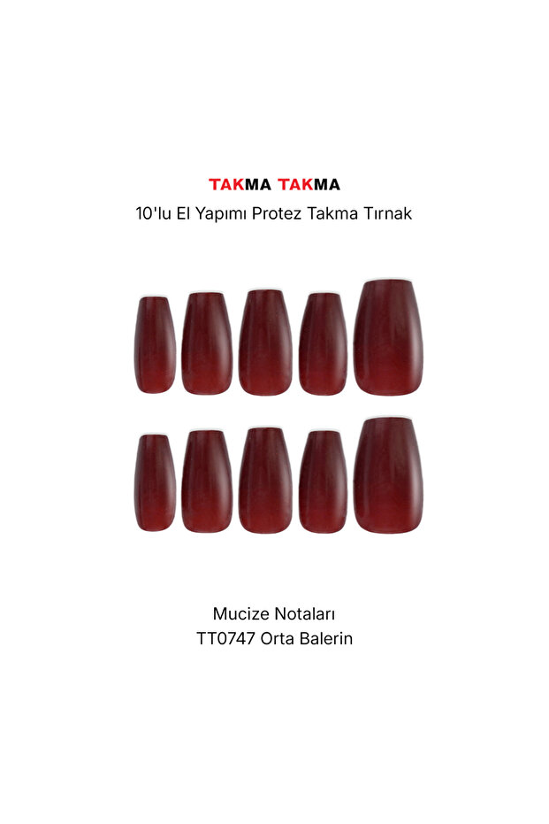 Protez Takma Tırnak Tekrar Kullanılabilir El Yapımı Ops Zenginliği TT0747 Bordo-M - 1