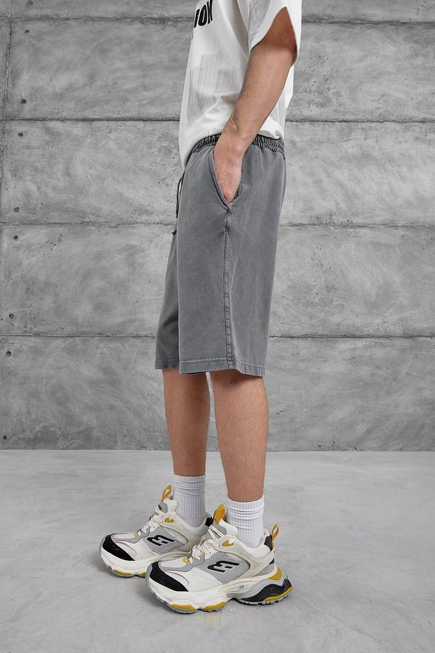 Füme Yıkamalı Oversize Şort - 4