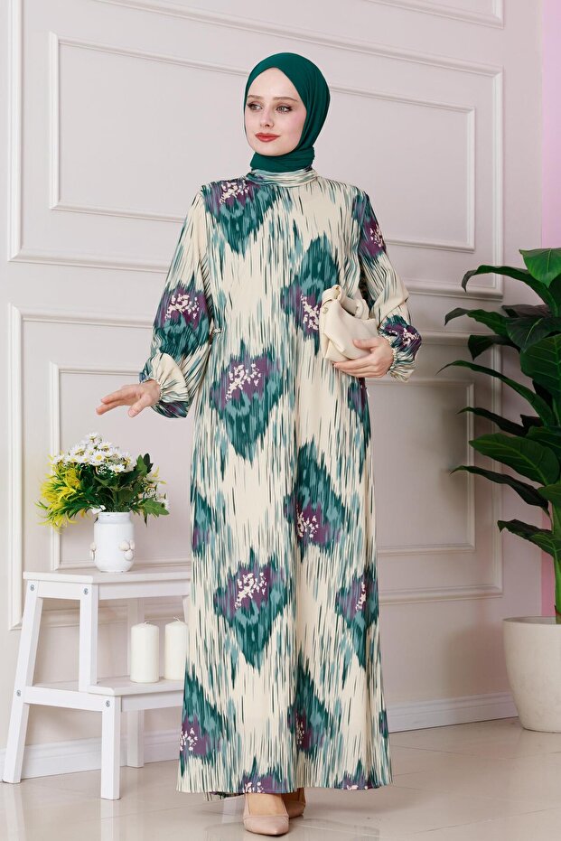 فستان بنمط صوفيا باللون الأخضر مع ربطة جانبية - 3