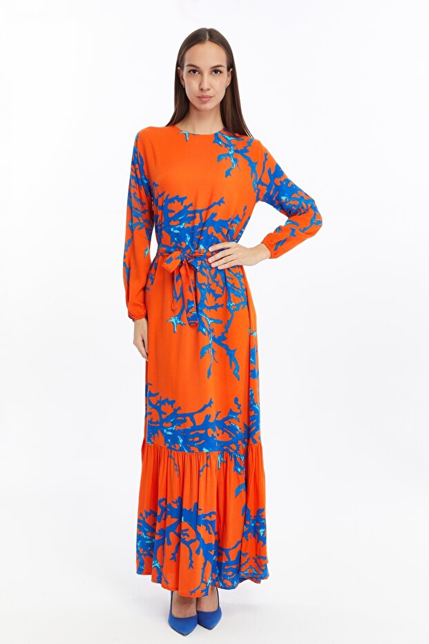 فستان دال منقوش بطيات - 1