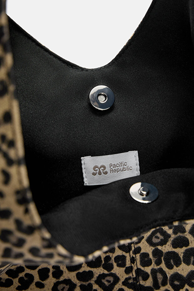 Leopar desenli kanvas tote çanta - 3