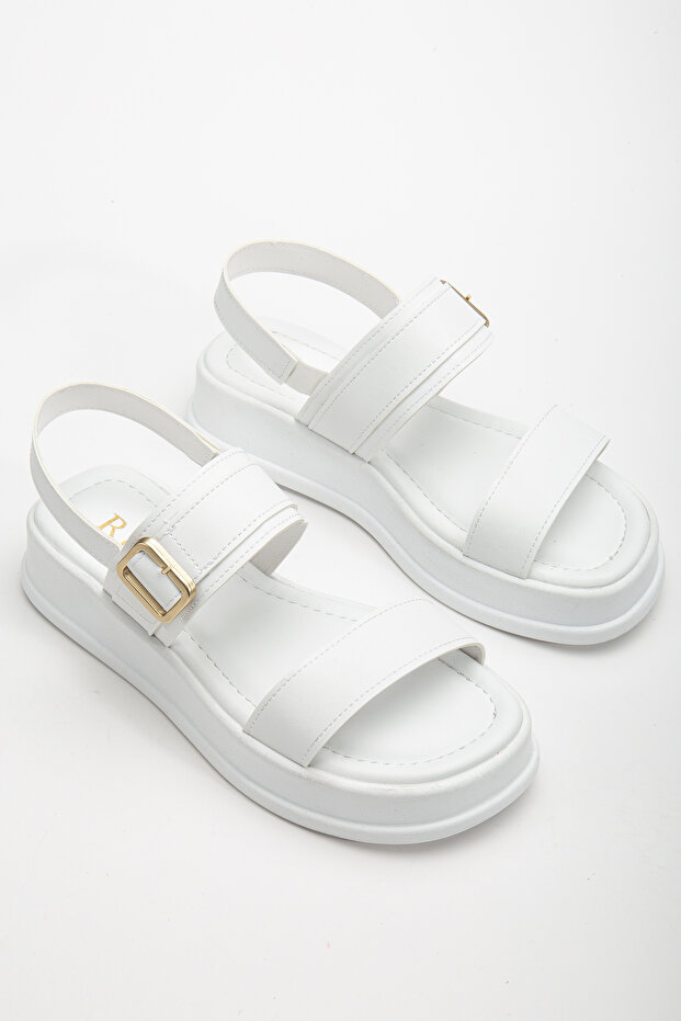 Rissoli női fehér duplaszalagos csat részletes napi kényelmes szandál - 1