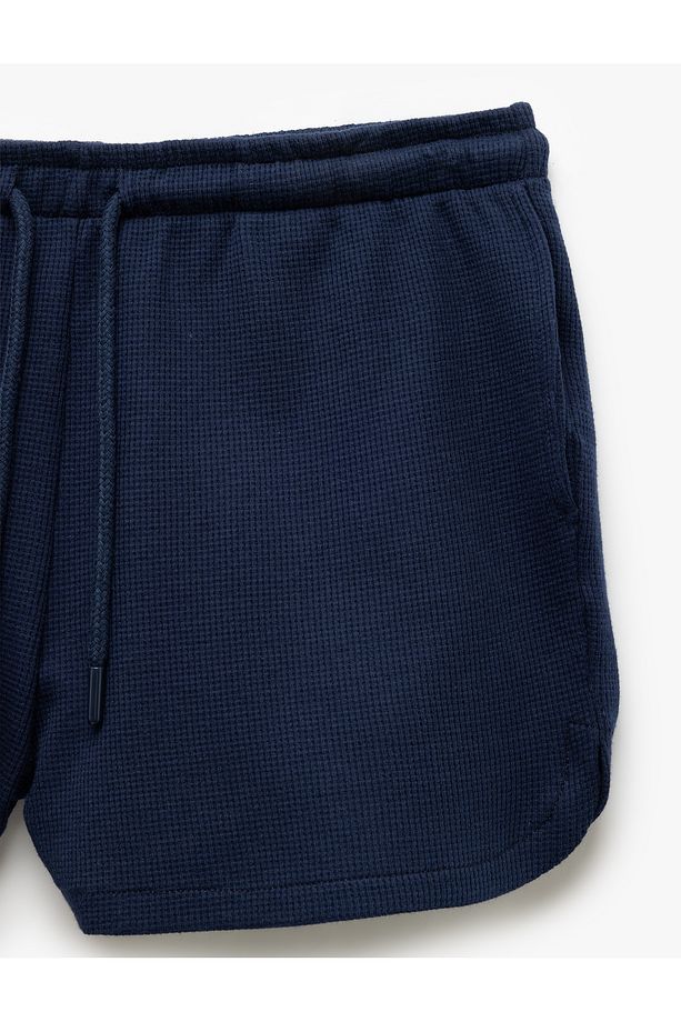 Pamuklu Beli Bağlamlı Cepli Dokulu Şort Pijama Altı - 5