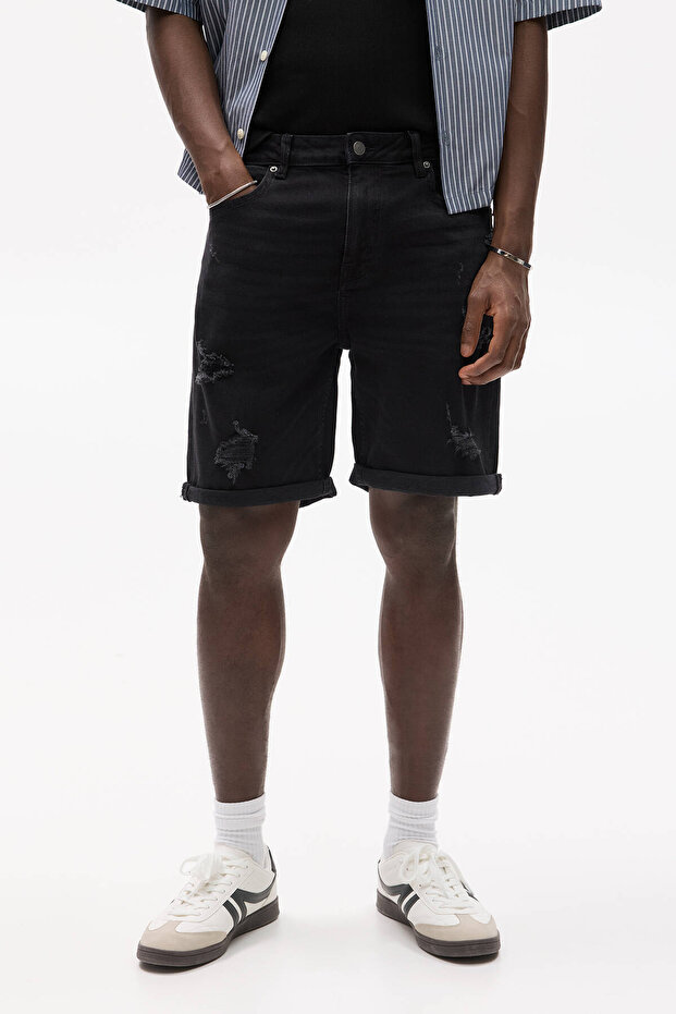 Distressed denim bermuda - 2