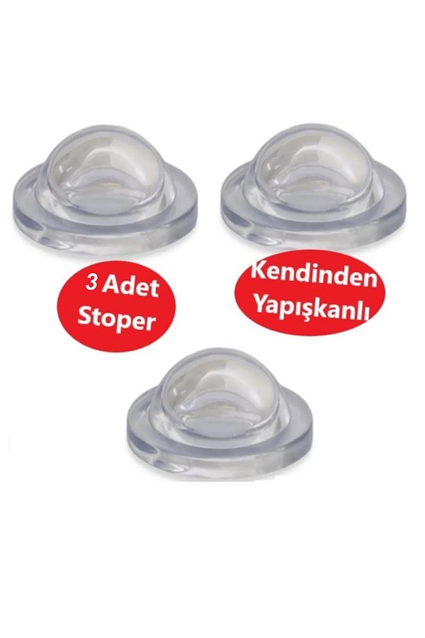 Silikon Kapı Stoperi Şeffaf 3 Adet Tamponu Kendinden Yapışkanlı Şeffaf Kapı Kolu Stopu - 1