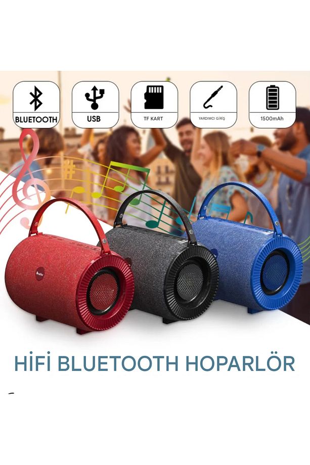 Yüksek Ses Kalitesi El Tipi Kablosuz Bluetooth Hoparlör  1500mah Pil Kumaş Tasarım - 4