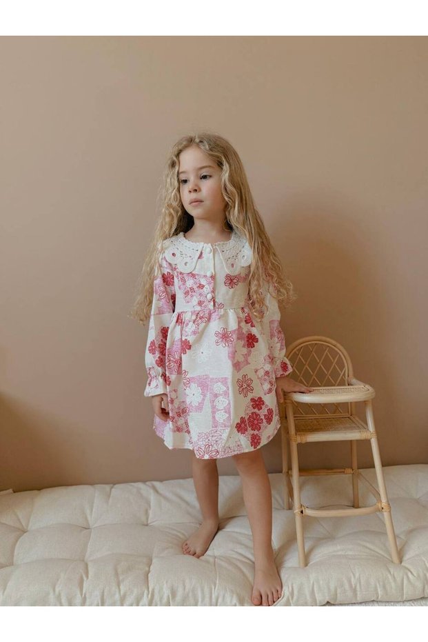 Girl's Floral Lace Collar Dress Fashionable
