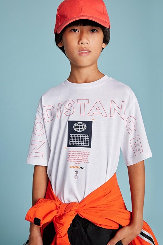 Boy's 10-16 Years Old Printed Short Sleeve T-Shirt 6011 White