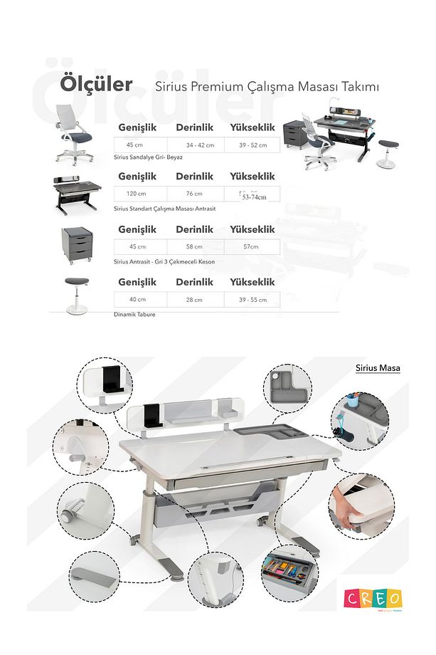 Yükseklik Ve Eğim Ayarlı, Sirius Premium Bilgisayar Ve Çalışma Masası Takımı Ekru/fuşya - 9