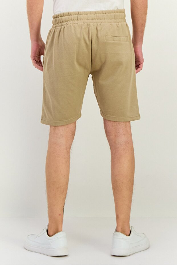 Men Regular Fit Drawstring Solid Shorts, Tan - 3