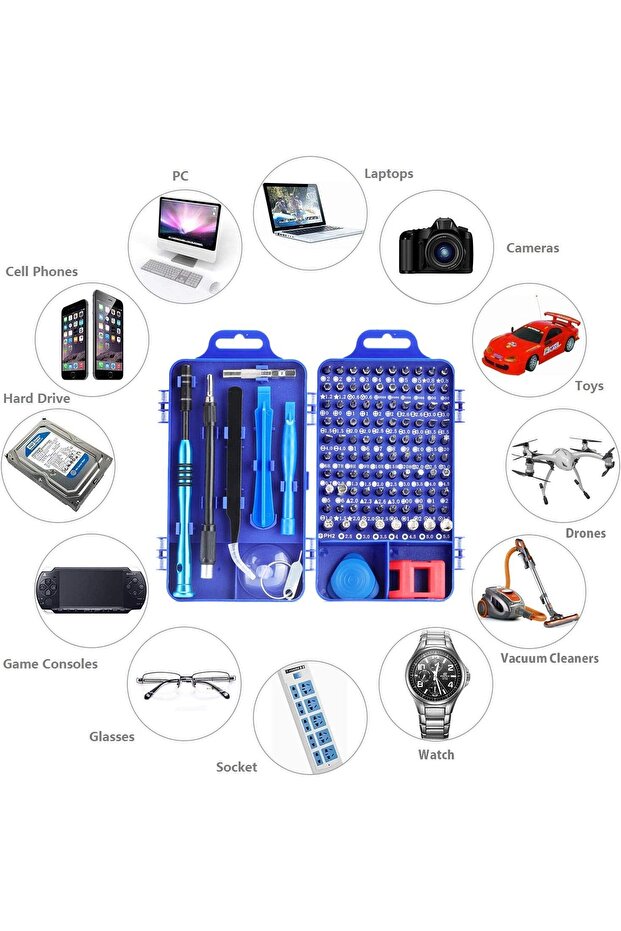 مجموعة مفكات براغي دقيقة، 110 في 1، مجموعة أدوات إصلاح كمبيوتر مغناطيسية متعددة الوظائف احترافية - 6