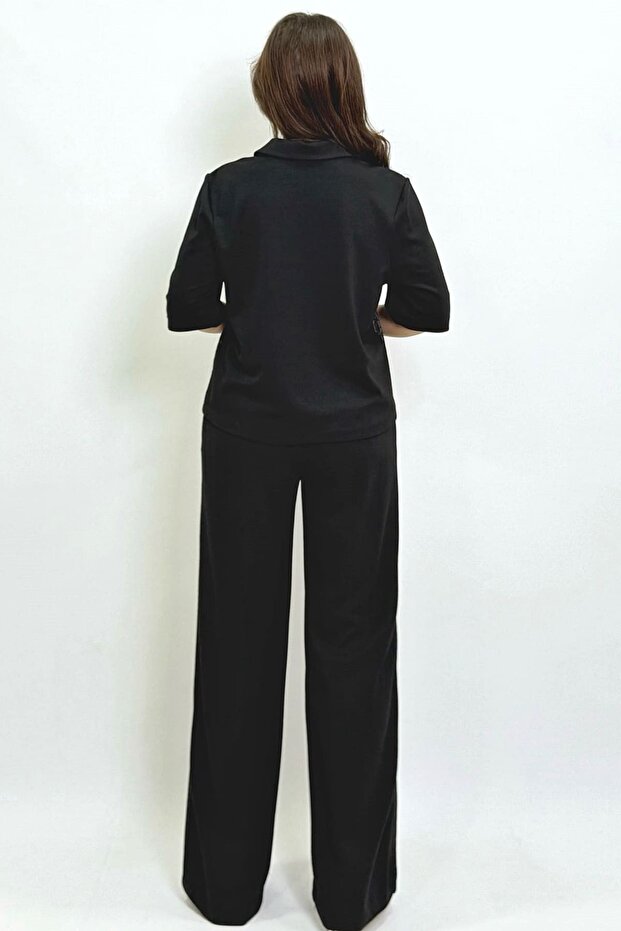 Jakar desenli geniş paça örme pantolon - 4