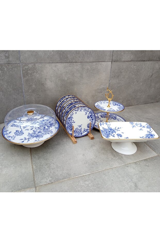 10 Piece Ceramic Cake Presentation Plate Set - 1