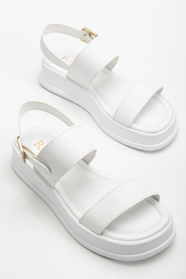 Rissoli Women's White Double Banded Side Buckle Detailed Daily Comfortable Sandals