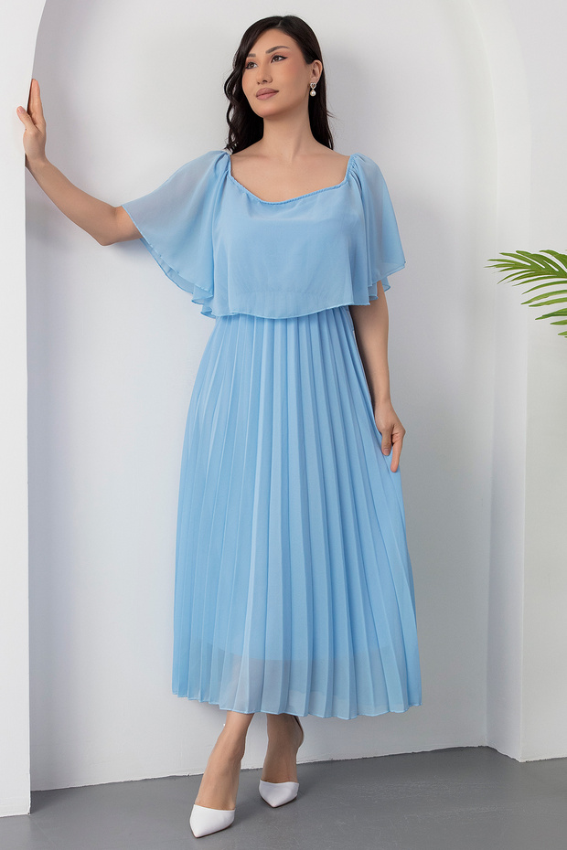 Madonna Yaka Eteği Pliseli Şifon Elbise 2025-4102 - 5