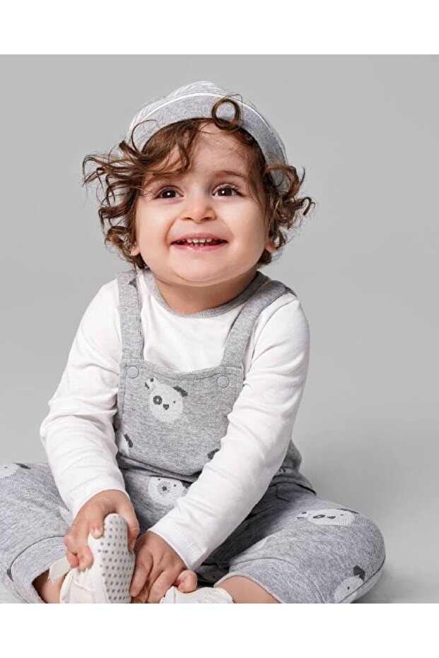 BABY BOY GRAY CUTE PRINTED SALOPET SET