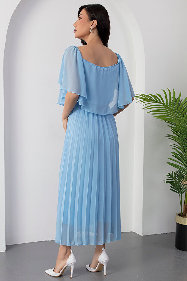 Madonna Yaka Eteği Pliseli Şifon Elbise 2025-4102 - 7