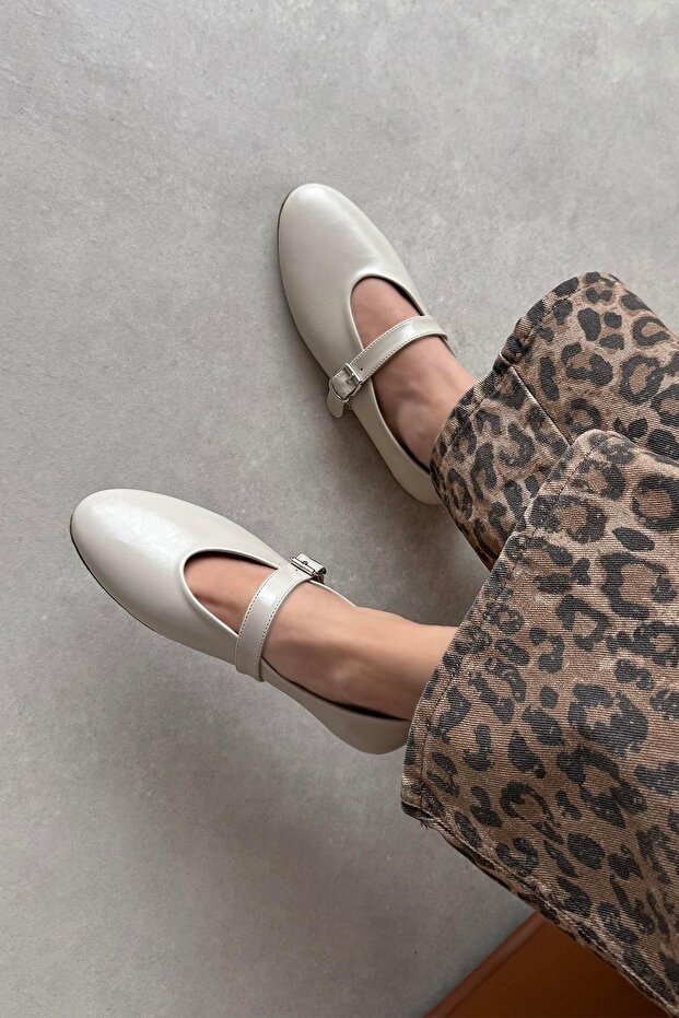 Jun Kadın  Kırışık Deri Babet Bej - 1