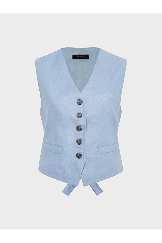 V Yaka Cepli Yelek - Mavi - 1