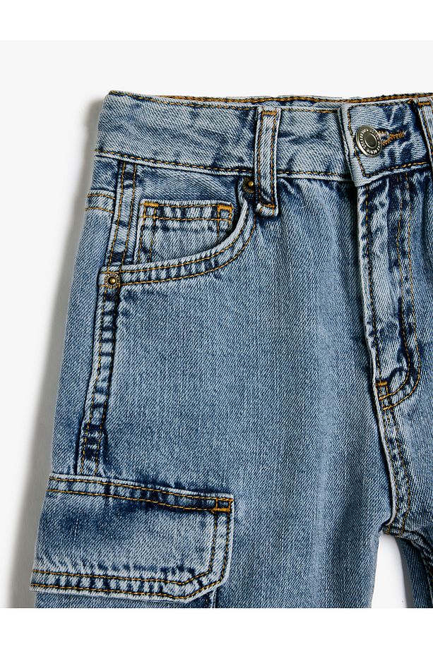 Kapaklı Cep Detaylı Pamuklu Oversize Denim Şort - 4