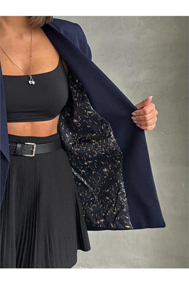 Dipmoda Women's Lined Leopard Patterned Blazer Jacket Dpg071 - 5