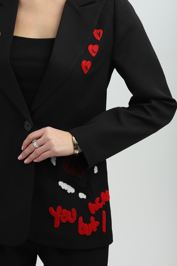 Embroidered Black Blazer Jacket - 4
