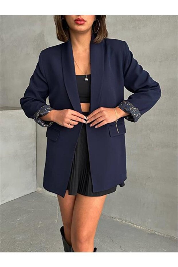 Dipmoda Women's Lined Leopard Patterned Blazer Jacket Dpg071 - 4