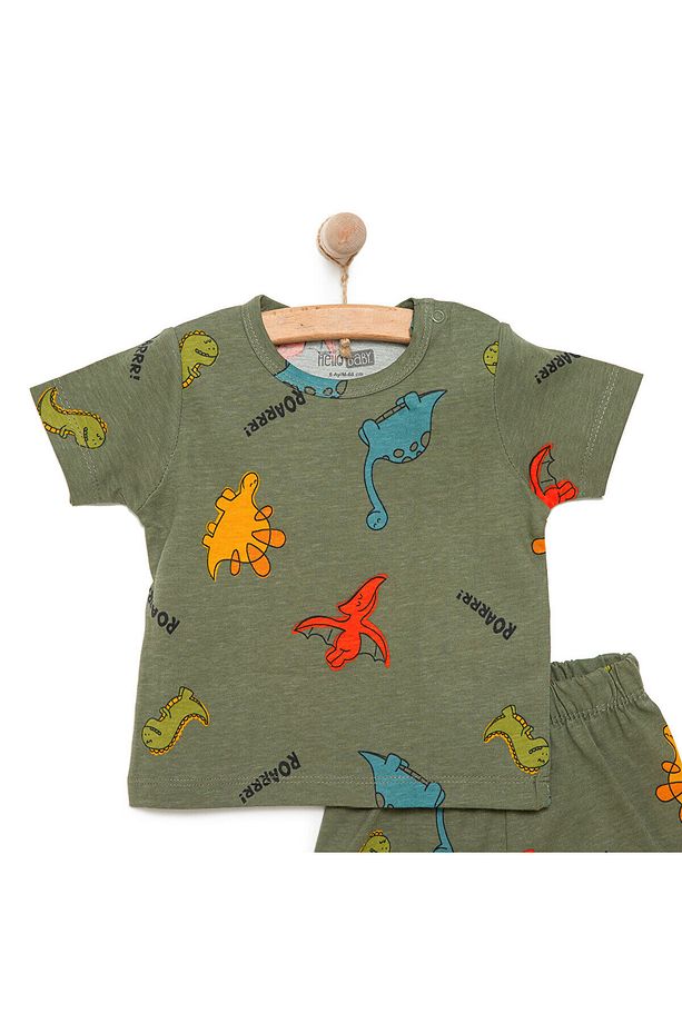 HelloBaby Erkek Kısa Kol Dinazor Desenli Bisiklet Yaka Pijama Takımı - 3