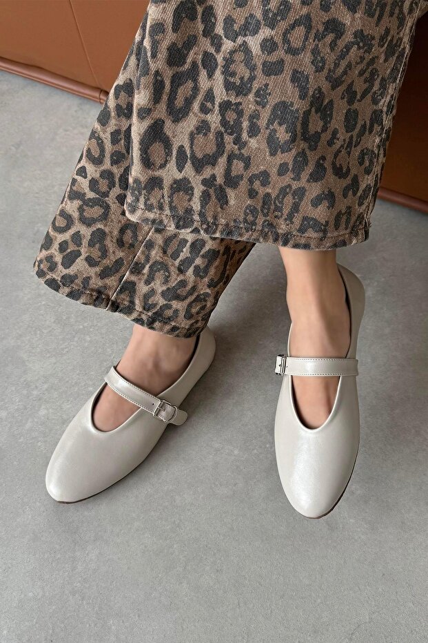 Jun Kadın  Kırışık Deri Babet Bej - 2