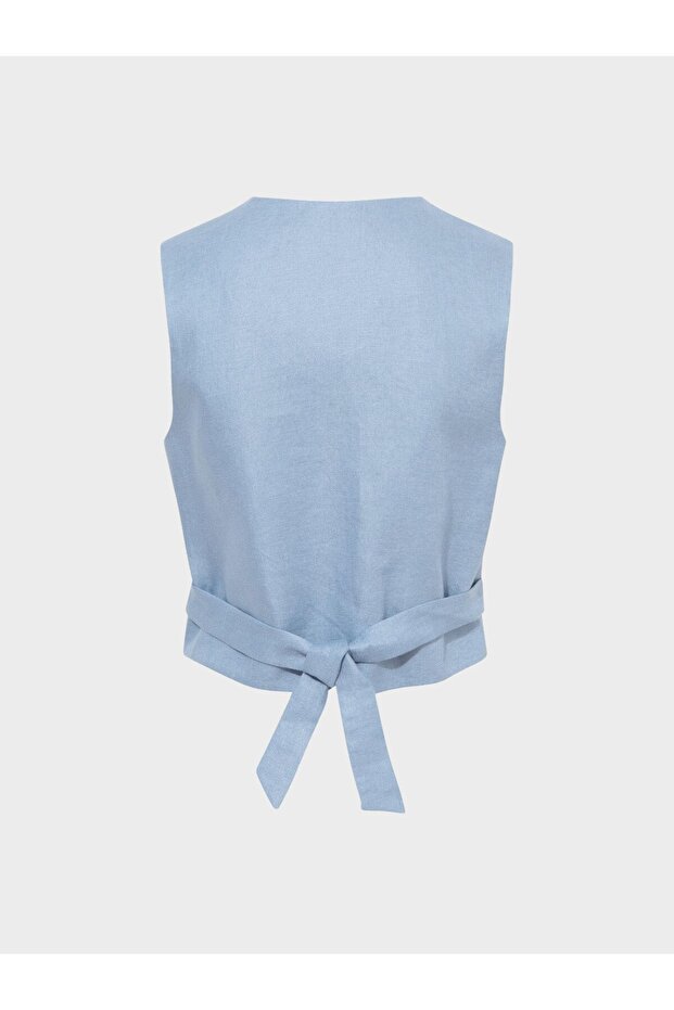 V Yaka Cepli Yelek - Mavi - 2