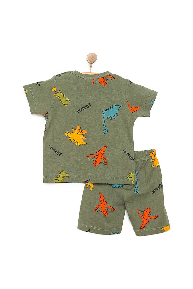 HelloBaby Erkek Kısa Kol Dinazor Desenli Bisiklet Yaka Pijama Takımı - 2