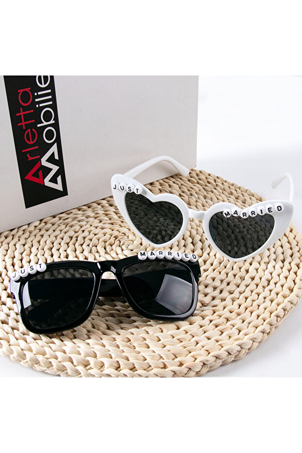2pcs glasses 2pcs/set Just Married Sunglasses Black White Bride Groom Glasses Wedding Bachelorette H