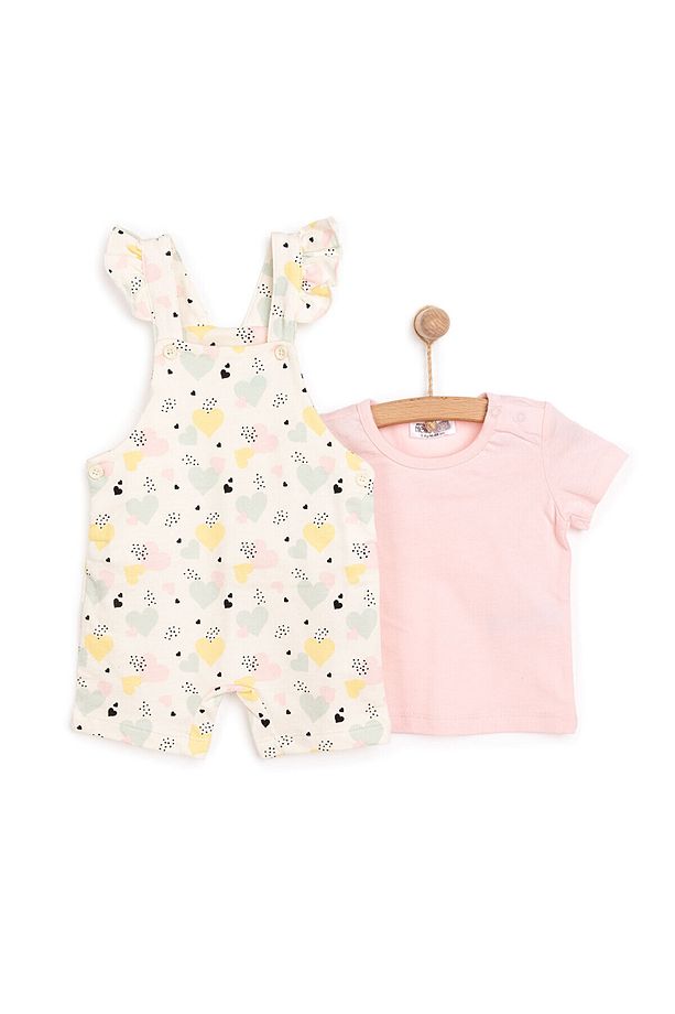 HelloBaby Basic Kız Kalp Desenli Şort Salopet-Tshirt Kız Bebek - 3