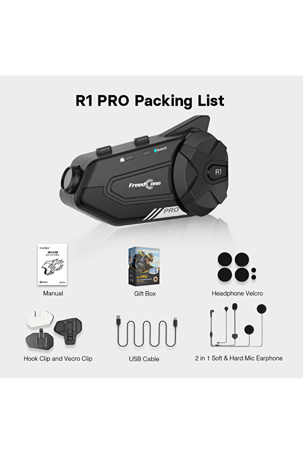 مجموعة واحدة من سماعات الرأس R1 Pro Freedconn R1 Pro Bluetooth Intercom للدراجات النارية وسماعات الرأس الجماعية