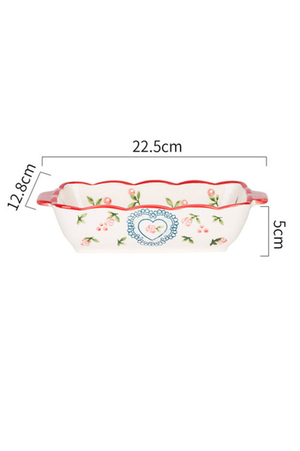 صينية خبز مستطيلة بيضاوية الشكل على شكل زهور مع مقبض، صينية خبز سيراميكية لتحميص اللازانيا - 1