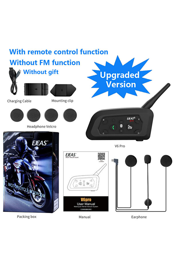 1Single Pack EJEAS V6 Pro+ Motorcycle Bluetooth Helmet Headset Intercom Communicator 1200m Interphon