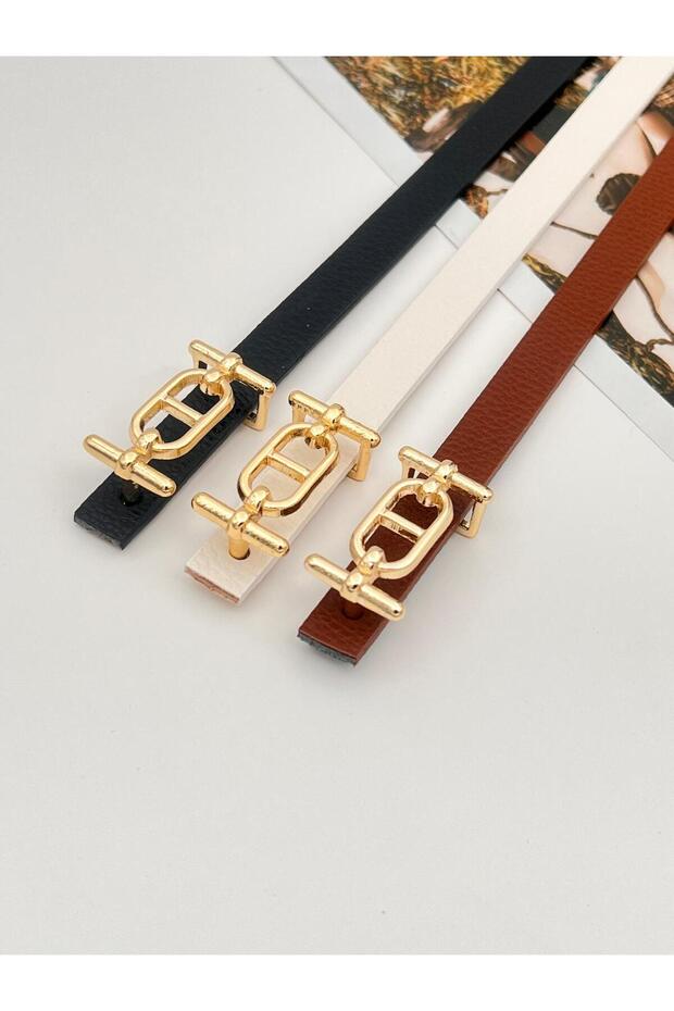 Set of 3 Gold Buckle Thin Belt, Trouser Belt, Shirt Belt, Coat Belt, Dress Belt
