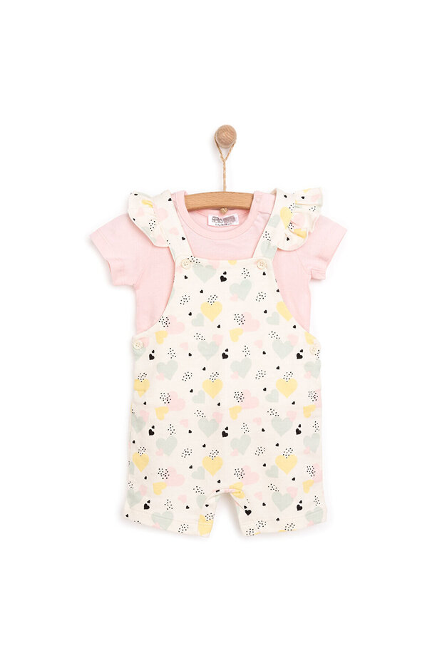 HelloBaby Basic Kız Kalp Desenli Şort Salopet-Tshirt Kız Bebek - 1