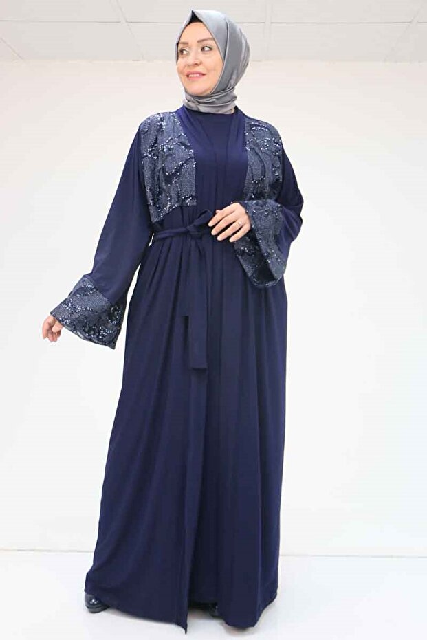 57203 Large Size Sandy-Sequin Vest-Dress - Navy Blue