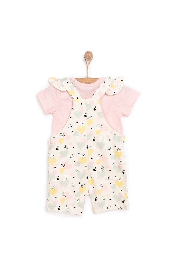 HelloBaby Basic Kız Kalp Desenli Şort Salopet-Tshirt Kız Bebek - 2