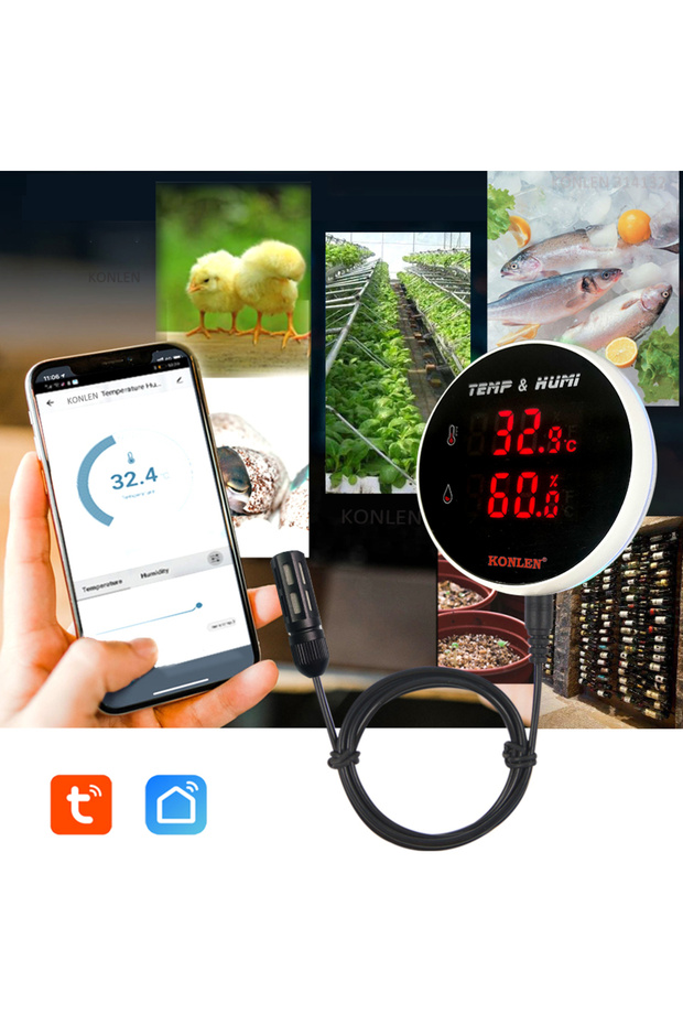 UK power plug Tuya WIFI Hygrometer Thermometer Temperature Humidity Sensor With 3 Meter External Pro - 2