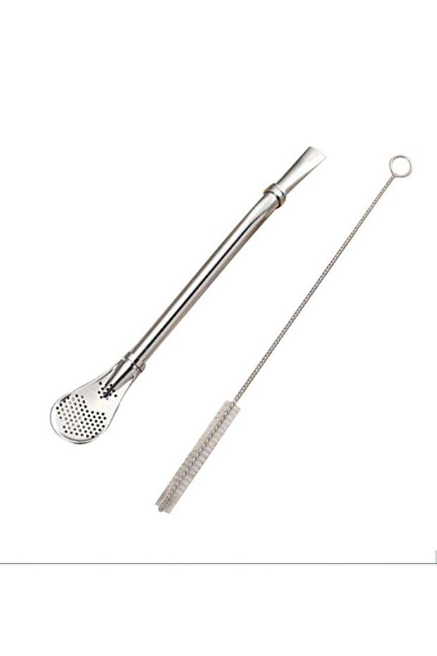 Perforated Straw with Spoon and Cleaning Brush