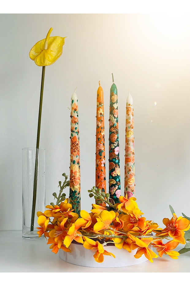 Orange Flowers 4’lü Seri Mum Set - 1