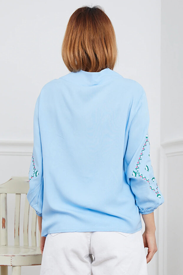 Nakışlı Bluz | Mavi - 6